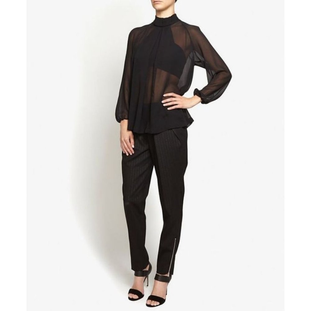 Robert Rodriguez Intermix Illusion Mirror Silk Blouse in Black Size 4